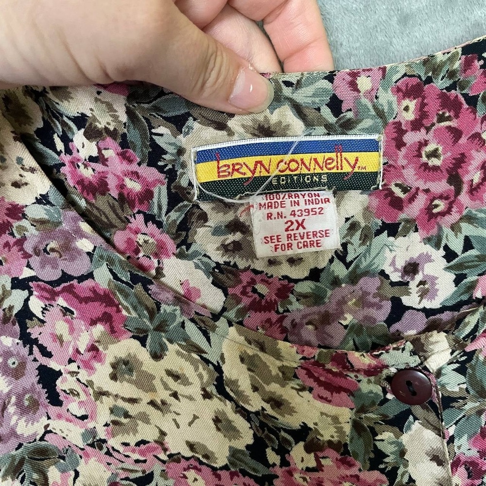 Vintage Bryn Connelly Floral Sundress 2X Plus Cottagecore Button Front Pockets - Picture 9 of 9
